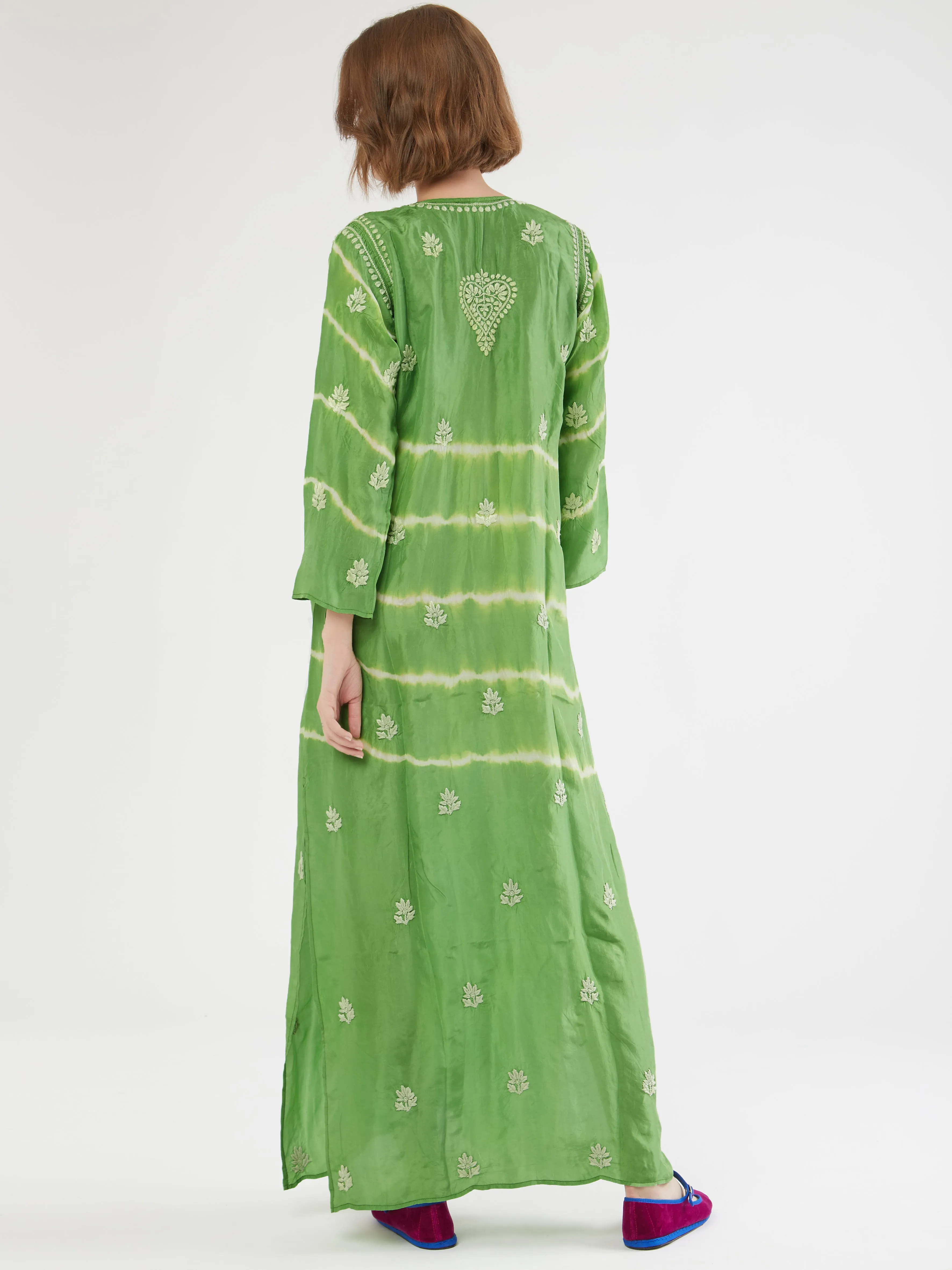Indian silk tie-dye embroidered kaftan