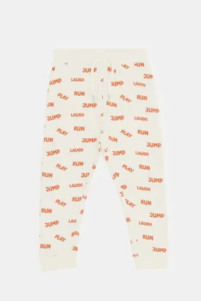Infant Boys Cream Printed Active Pants