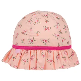 Infant Girl's Bucket Hat, Lime and Pink Cotton Floral Print Hat, Dainty Sun Hat, 0-18 Months