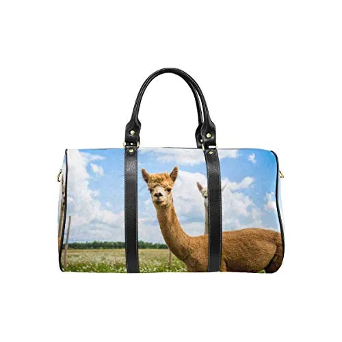 InterestPrint Travel Bag Duffel, Large Lightweight Weekender Overnight Bag Curios Brown and White Alpacas