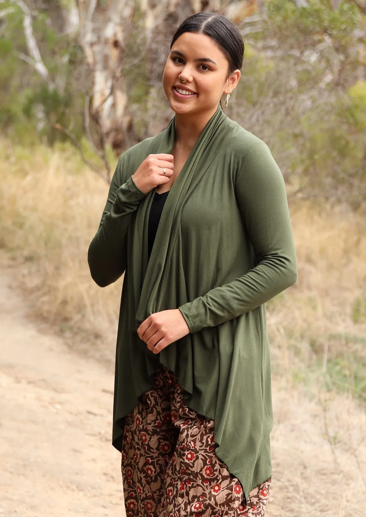 Irregular Hem Stretch Cardi Olive