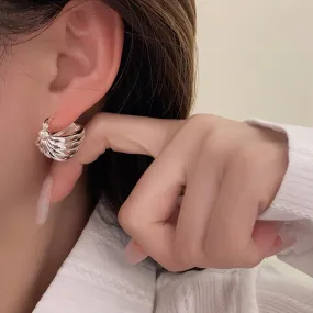 Irregular Metal Peark Euro American Style Silver  Hoop Earrings JLT12720