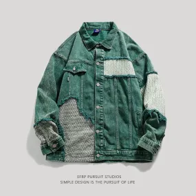 Irregular stitching distressed unisex denim jacket
