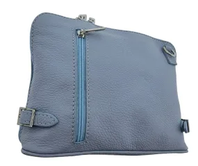 Italian Designer Leather Crossbody with Side Buckles Dusty Blue