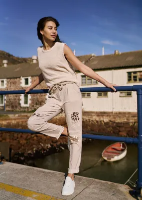 Italian Jogger with Shimmer and Leopard detail in Beige