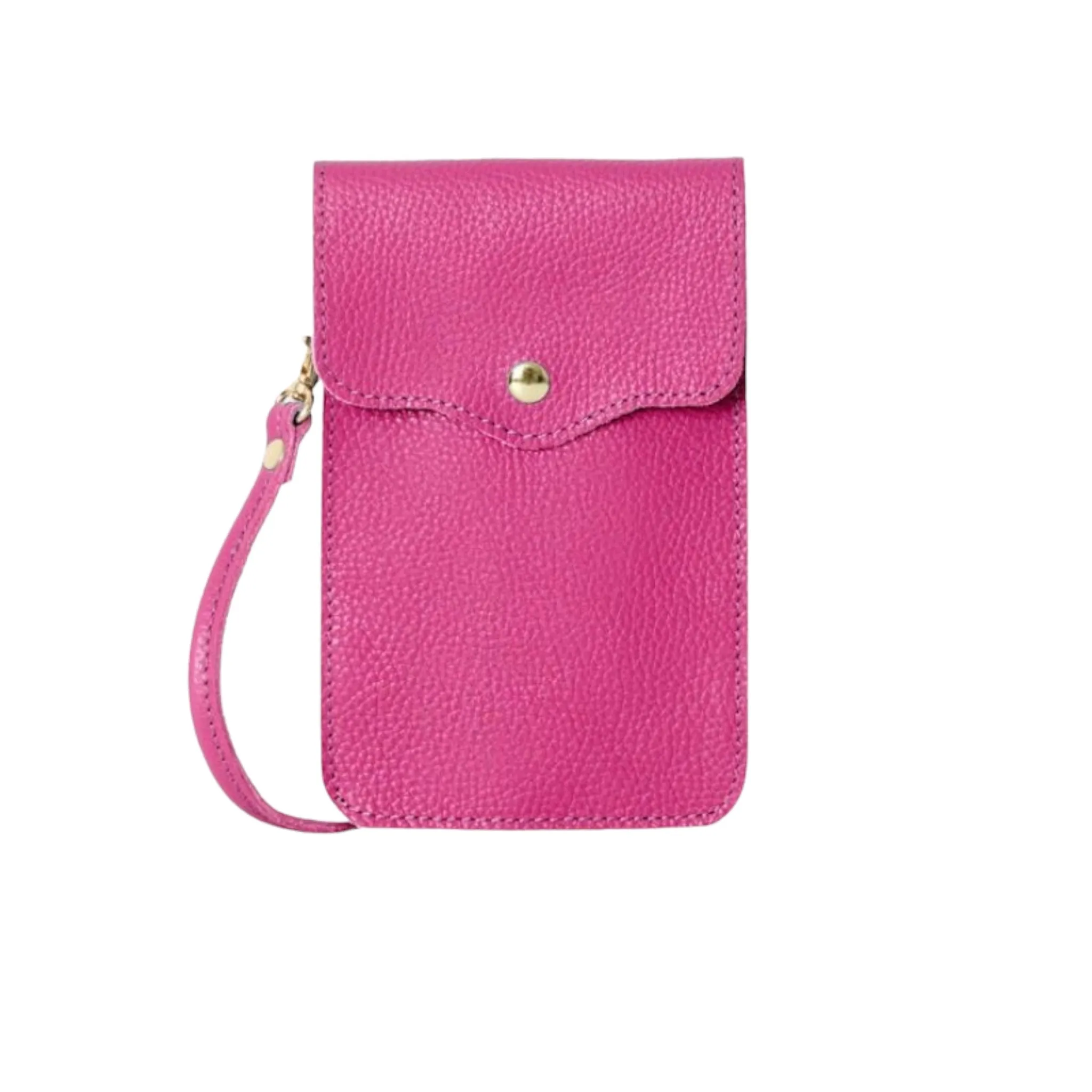 Italian Leather Crossbody Phone Pouch Fuschia