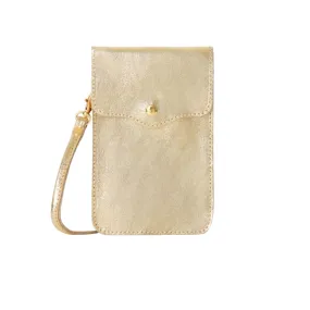 Italian Leather Crossbody Phone Pouch Gold