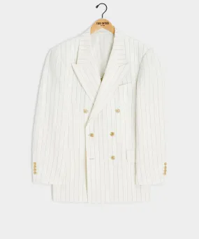 Italian Linen Wythe Jacket in White Pinstripe