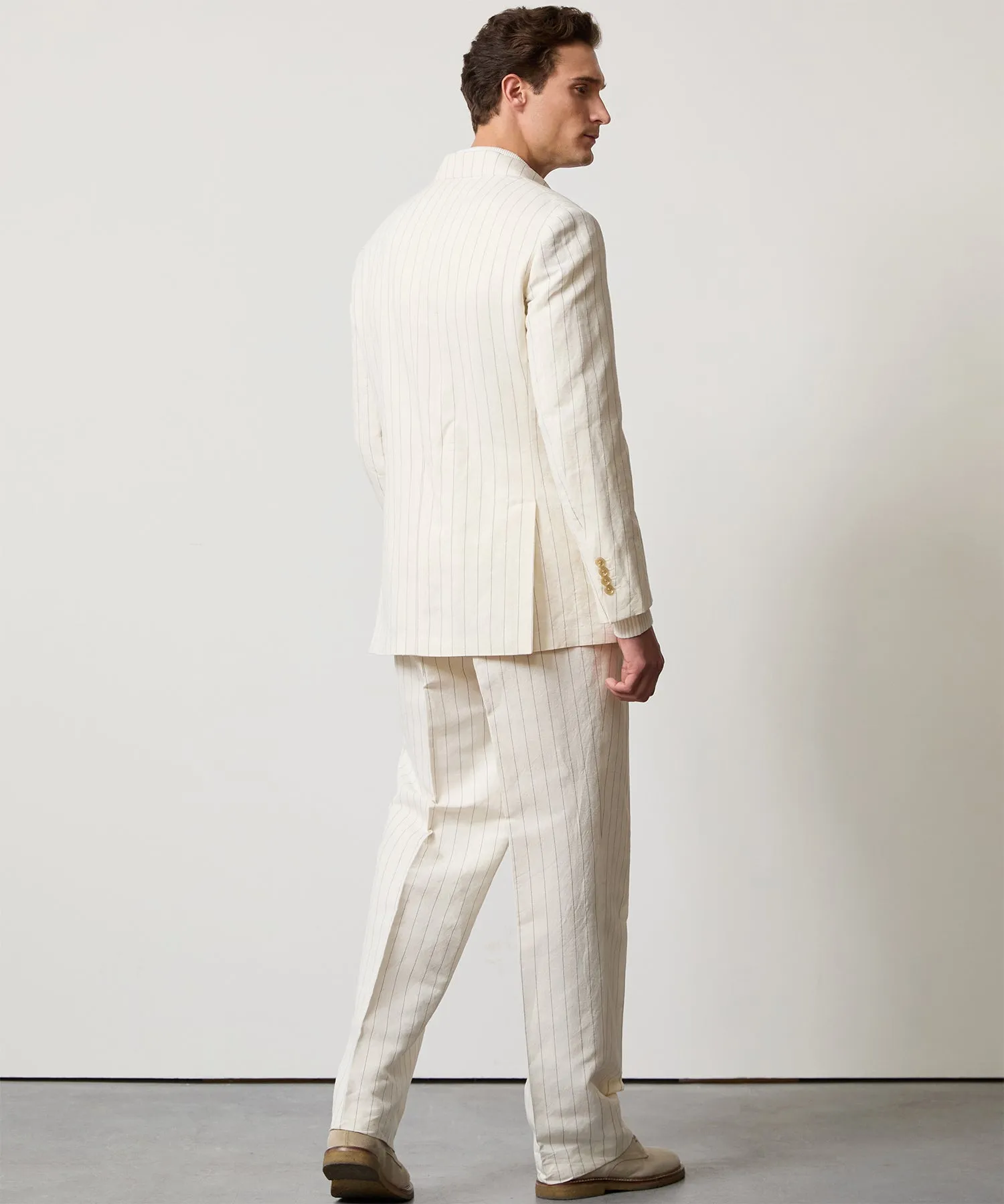 Italian Linen Wythe Jacket in White Pinstripe