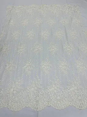 Ivory Lace Fabric _ Embroidered Floral Flowers Lace on Mesh Fabric