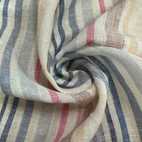 Ivory Multi Woven Stripe Tea Towel Linen Fabric