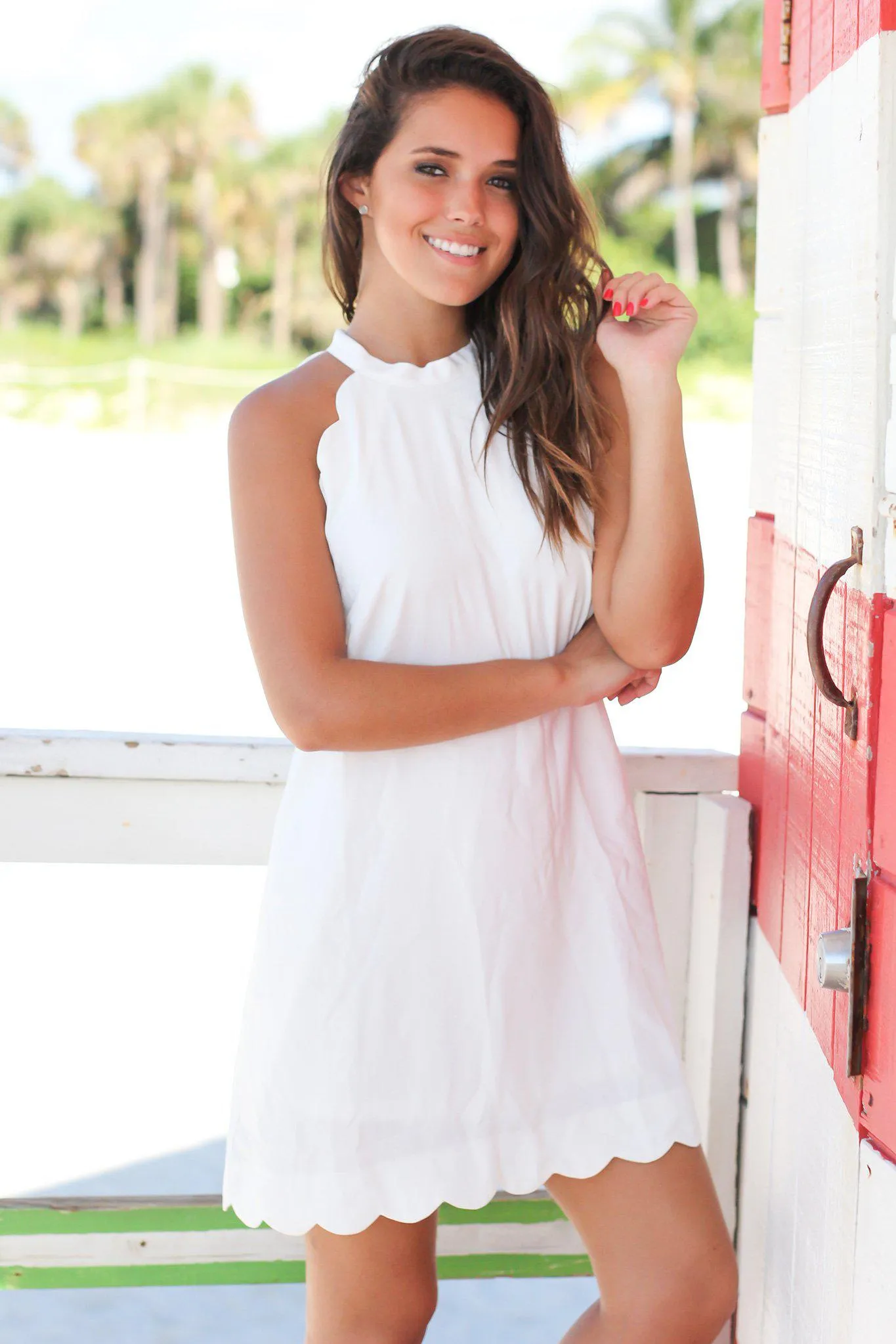 Ivory Scalloped Short Dress