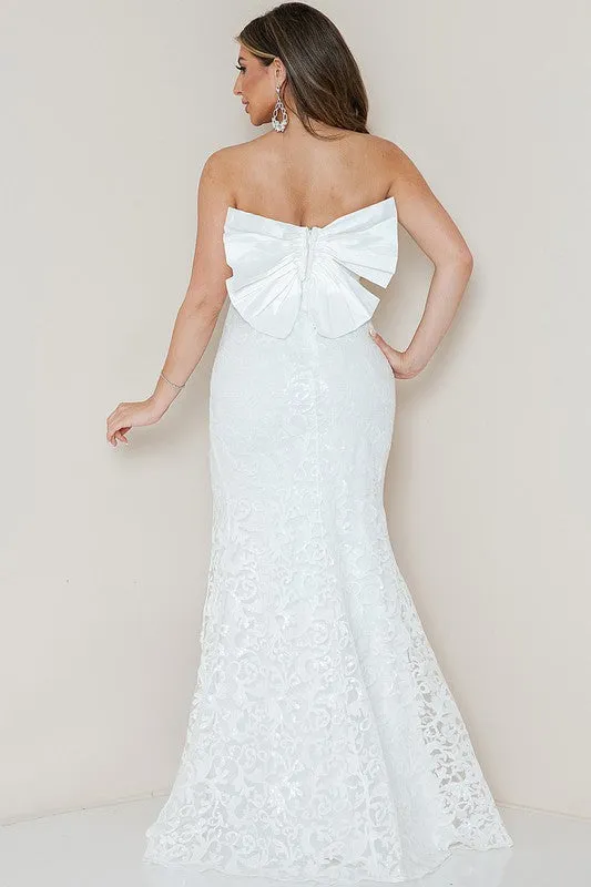 Ivory Strapless Slit Side Bow Back Maxi Dress
