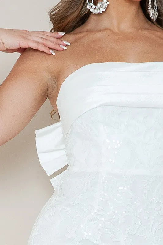 Ivory Strapless Slit Side Bow Back Maxi Dress