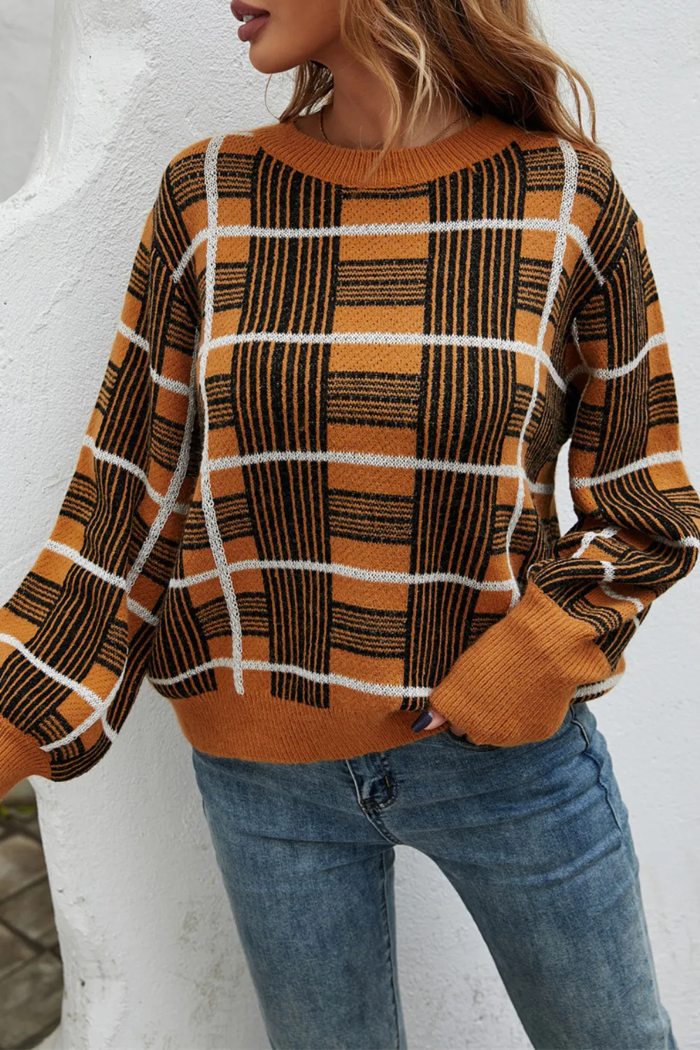'Ivy' Thick Plaid Crewneck Sweater