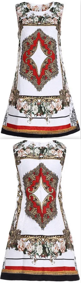 Jacquard Print Embellished Mini Shift Dress