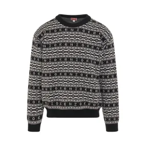 Jacquard Wool Knit Jumper in Black