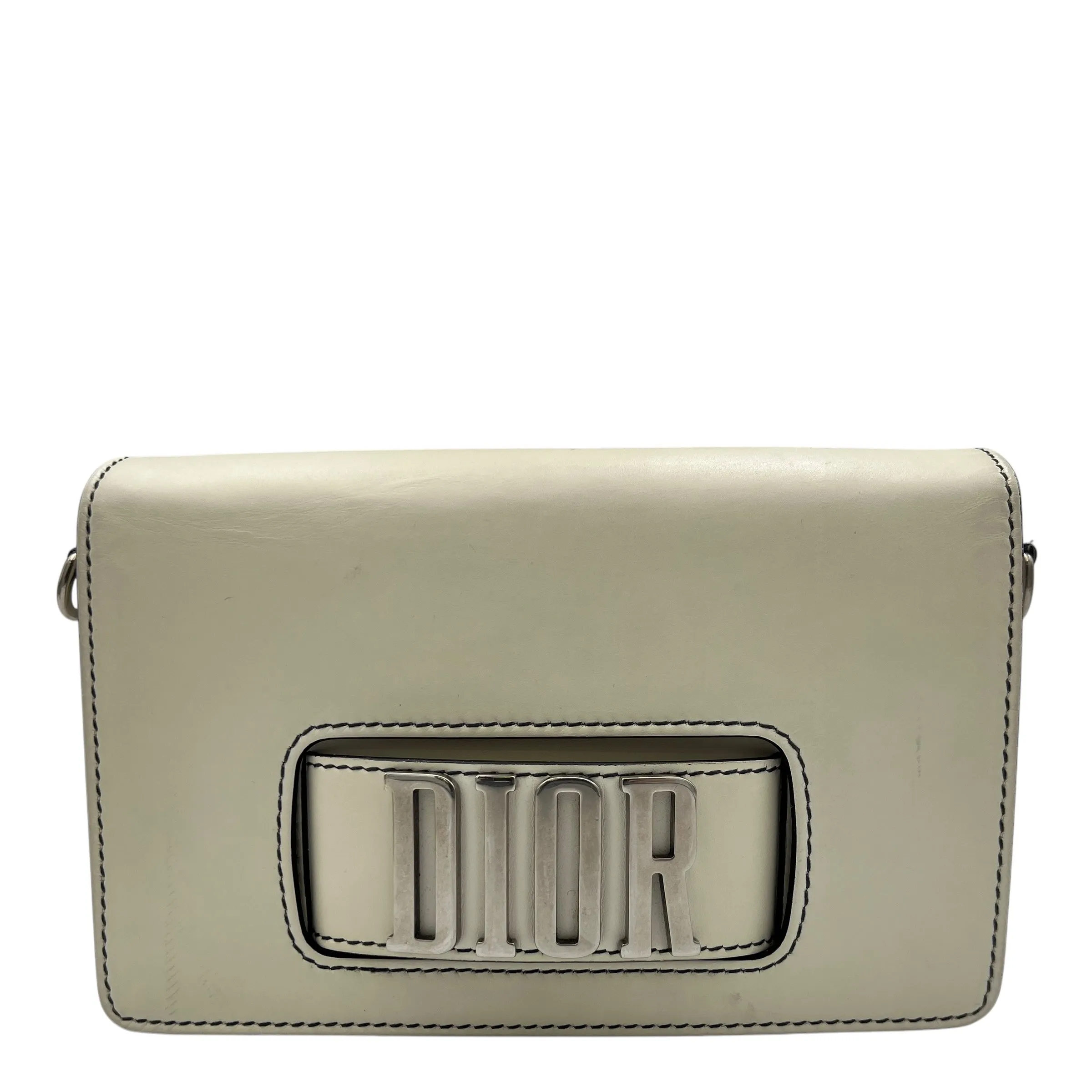 J'adior White Crossbody Bag in Calfskin, Silver hardware