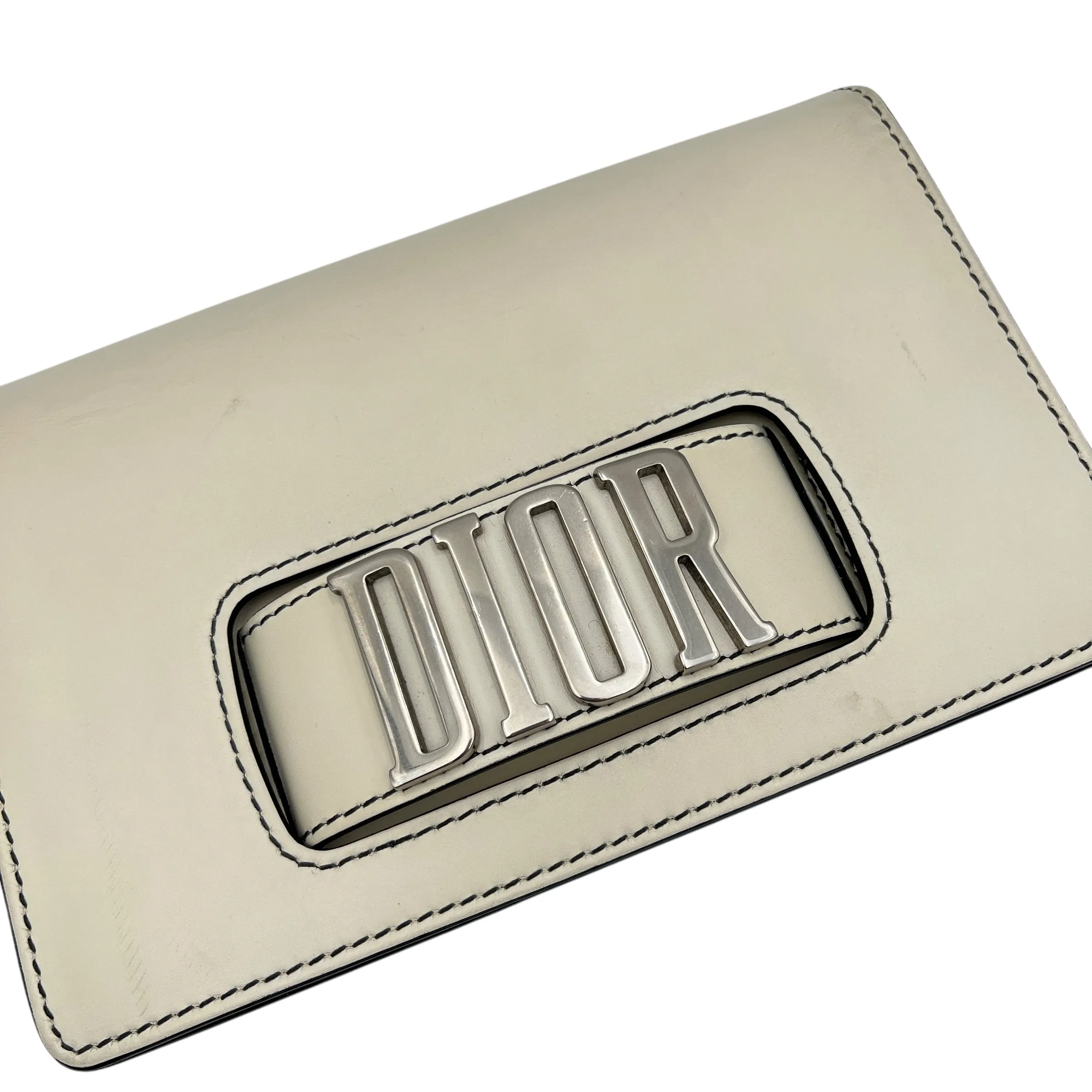 J'adior White Crossbody Bag in Calfskin, Silver hardware