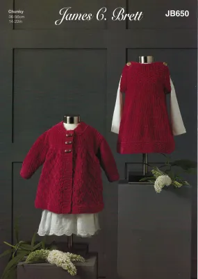 James C Brett  Knitting Pattern JB650 - Dress & Jacket Knitted With Flutterby Chunky Yarn