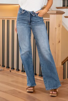 Jane Mid Rise Faux Fold Over Straight
