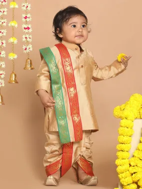 Jashvi Boy's Rose Gold Kurta with Dhoti Pants & With Dupatta Set