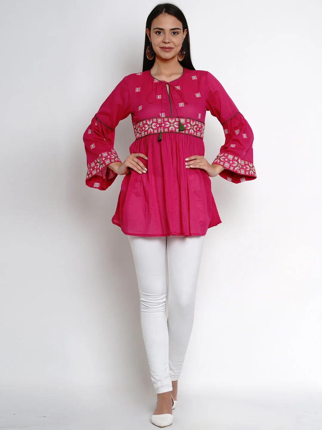 Jashvi Fuchsia Pink Embroidered Tunic