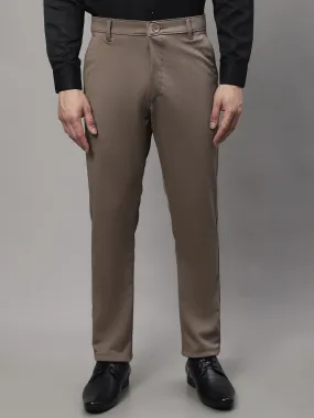 Jashvi Men's Dark-Beige Tapered Fit Formal Trousers