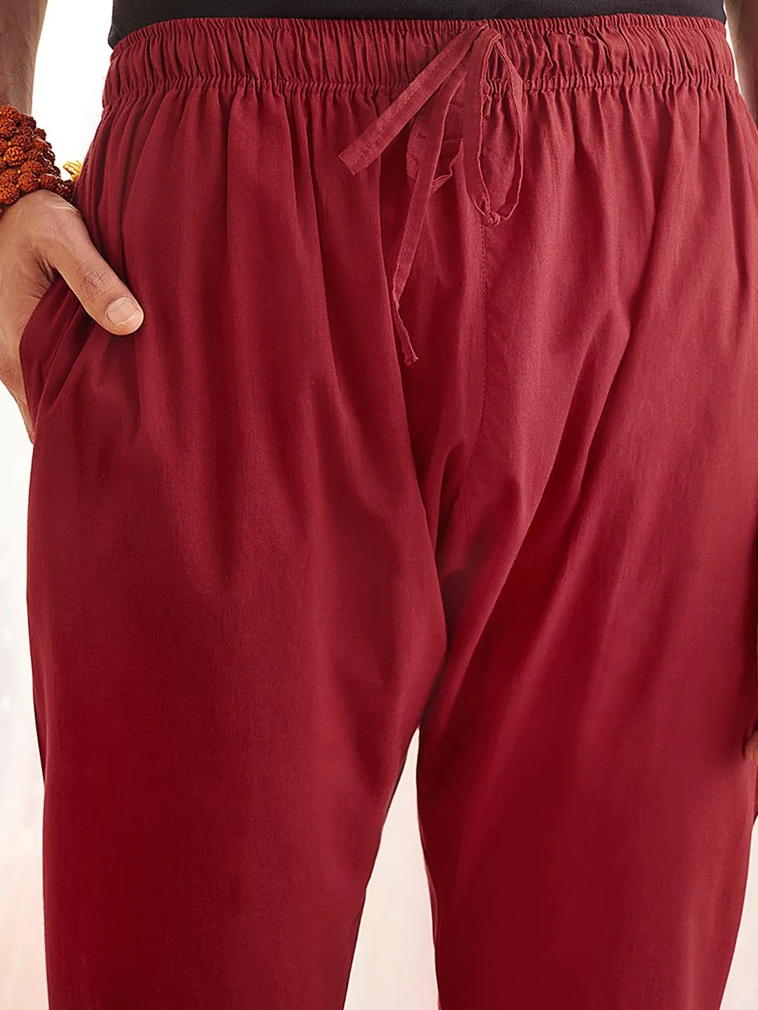 Jashvi Men's Maroon Cotton Pyjama