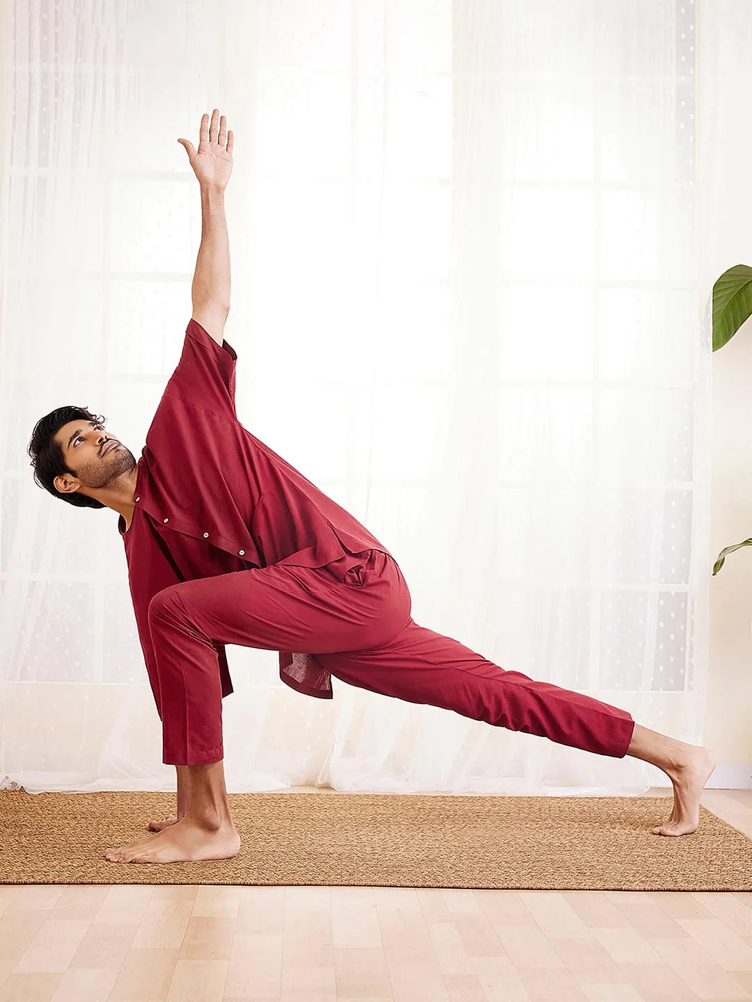 Jashvi Men's Maroon Cotton Pyjama
