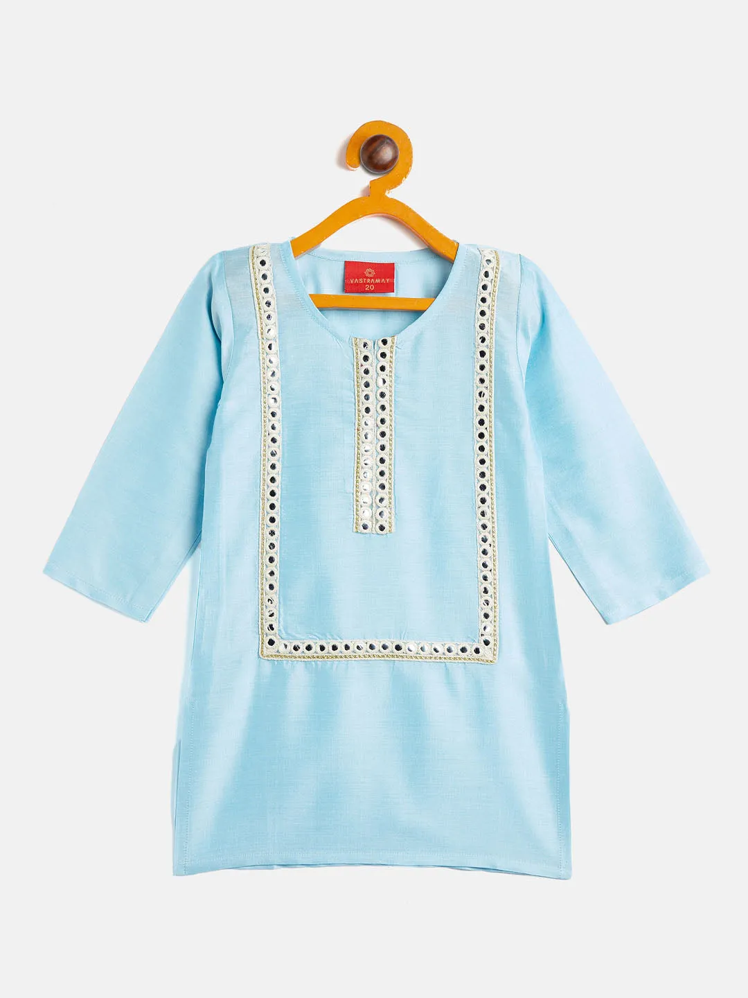 Jashvi SISHU Girls' Aqua Blue Viscose Kurta And Straight Pant Set