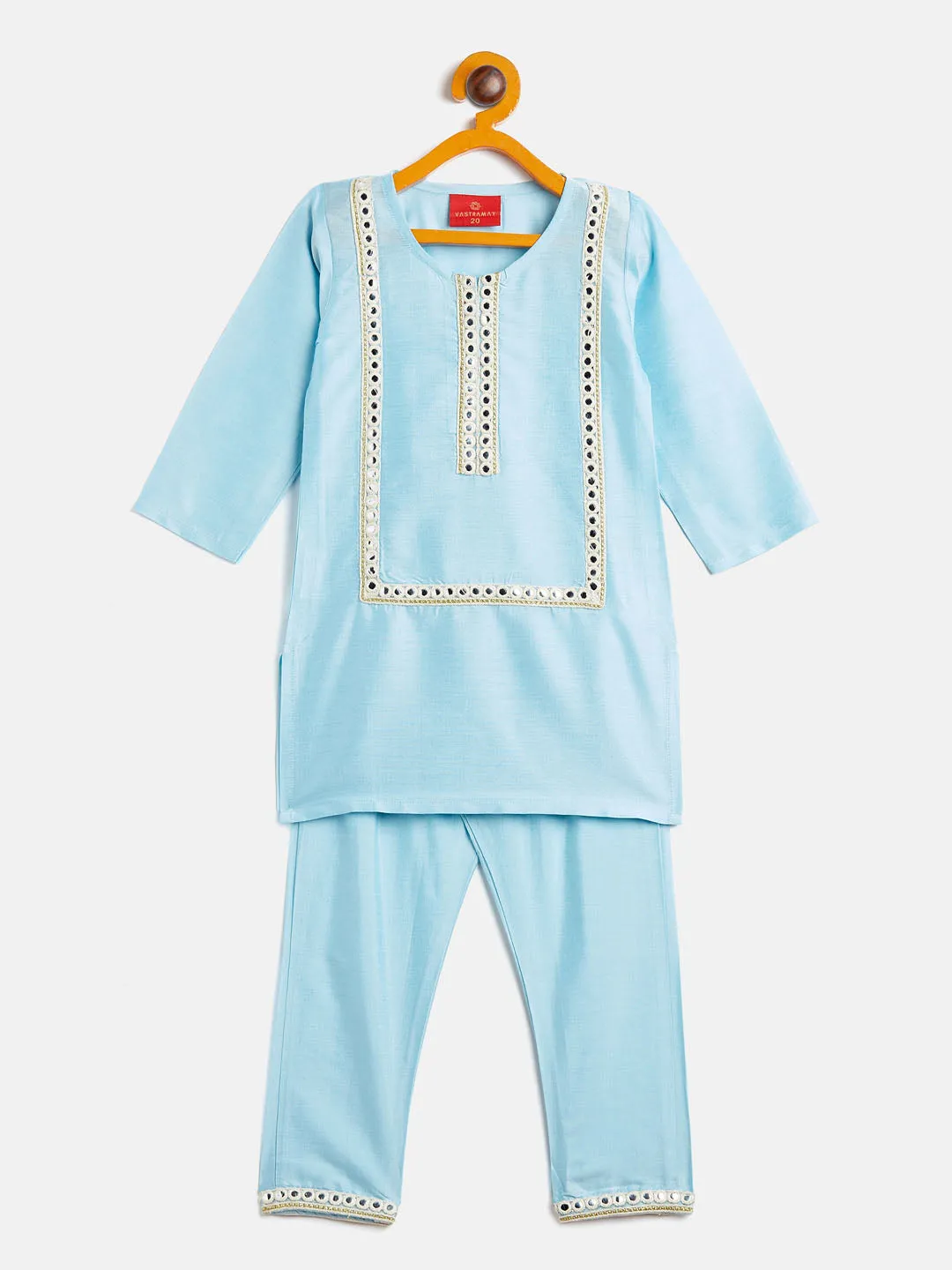 Jashvi SISHU Girls' Aqua Blue Viscose Kurta And Straight Pant Set