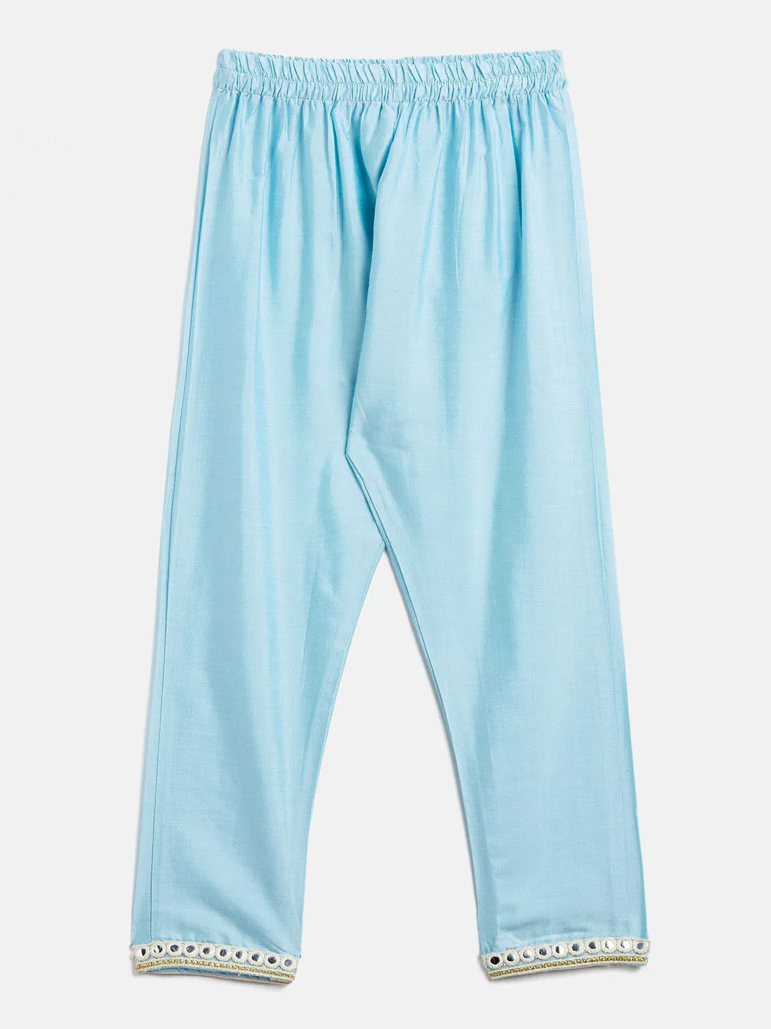 Jashvi SISHU Girls' Aqua Blue Viscose Kurta And Straight Pant Set