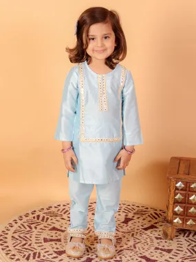Jashvi SISHU Girls' Aqua Blue Viscose Kurta And Straight Pant Set