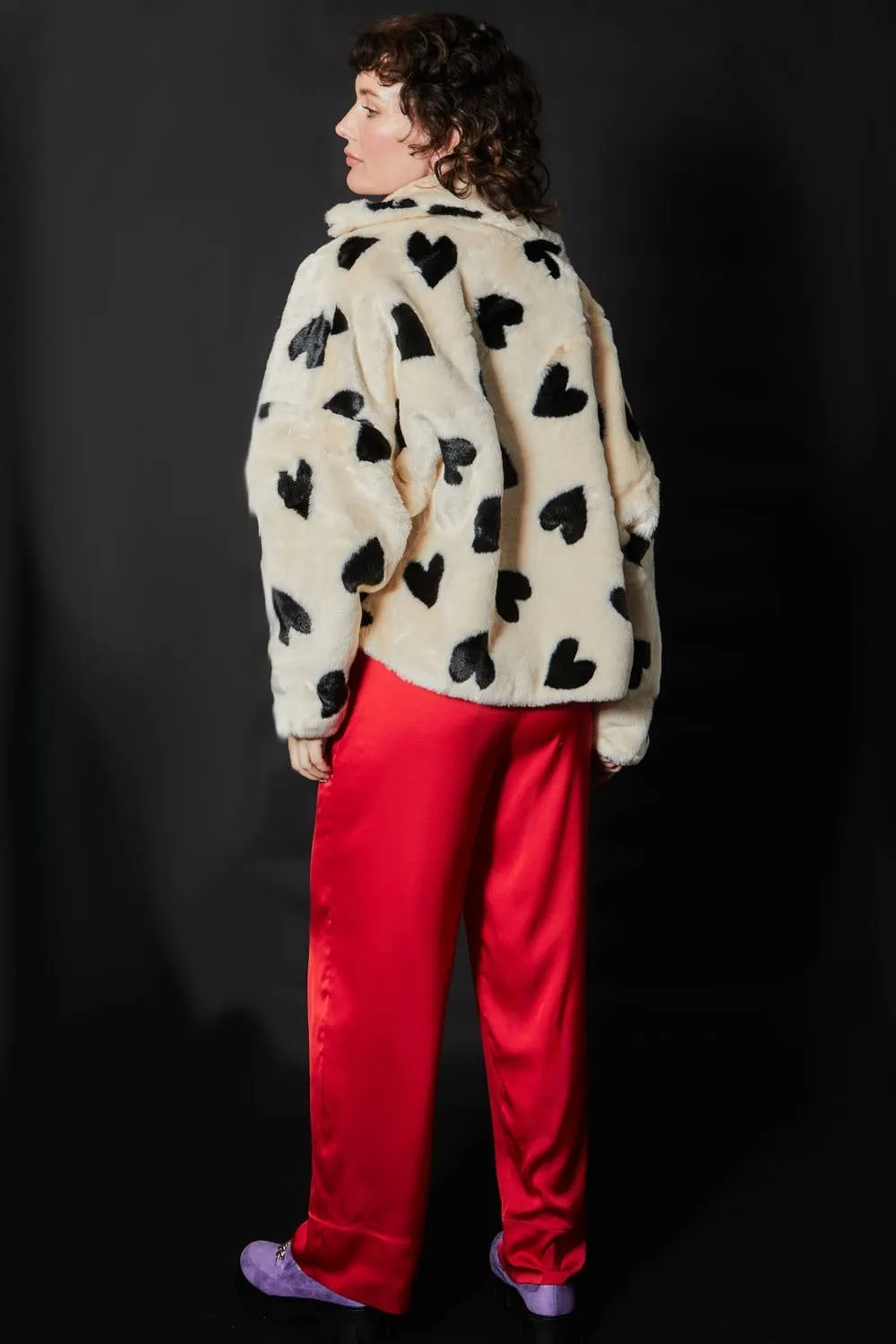 Jayley White lucy love heart cropped faux fur coat