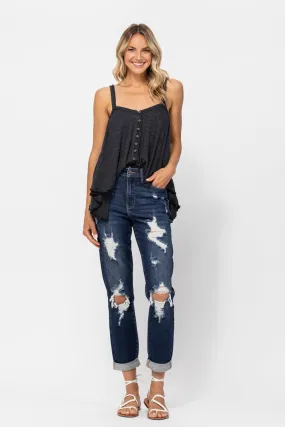 JB MARY CUFFED DESTROYED BOYFRIEND JEANS