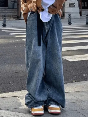 Jean boyfriend bleu délavé à ceinture