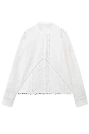 'Jeanette' Eyelet Embroidery Long Sleeve Shirt