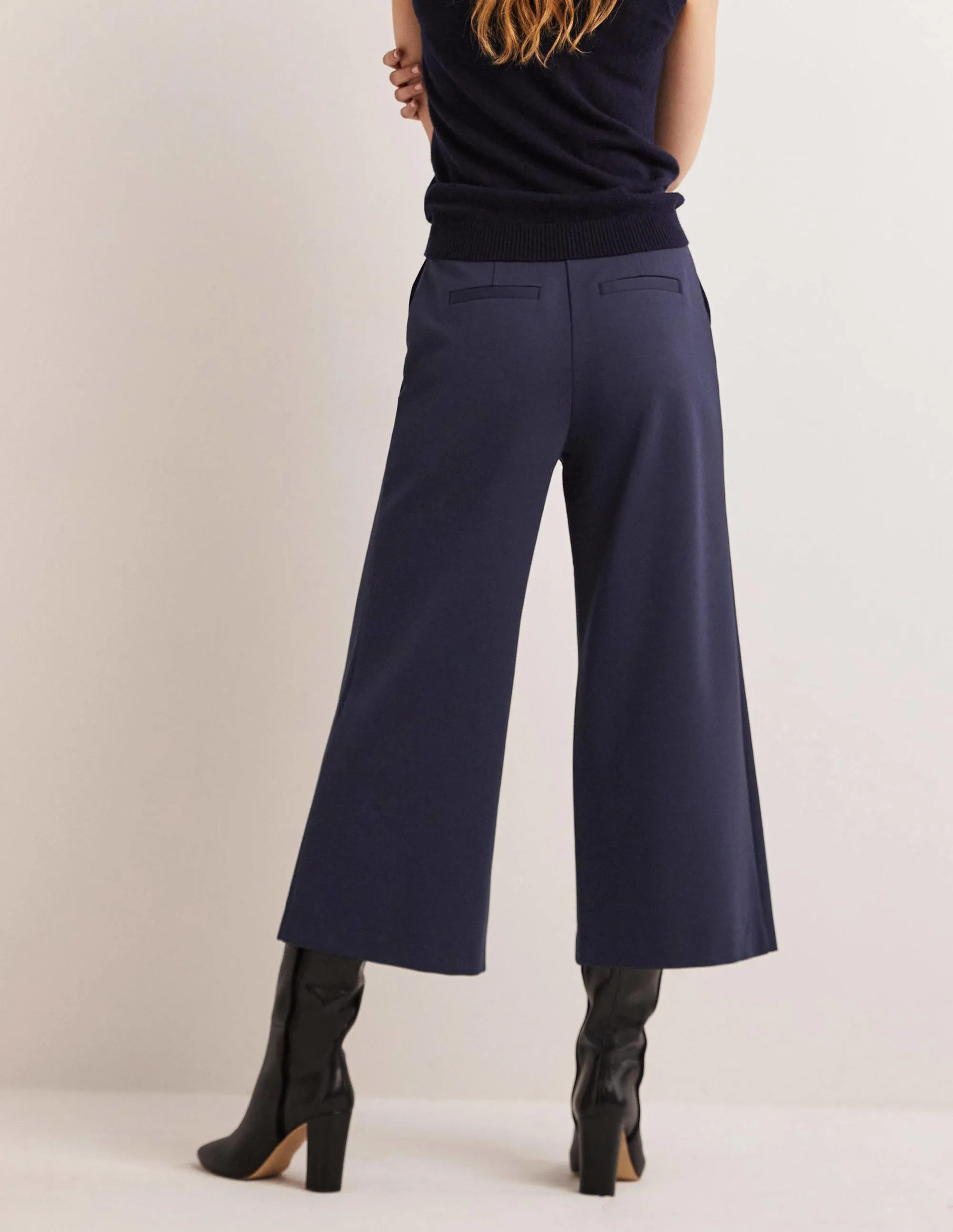 Jersey Wide Leg Culottes-Navy