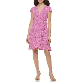 Jessica Howard Women's Printed Knit Jersey Wrap Cap Sleevee-Wear to Work, Pink, 12 Petite