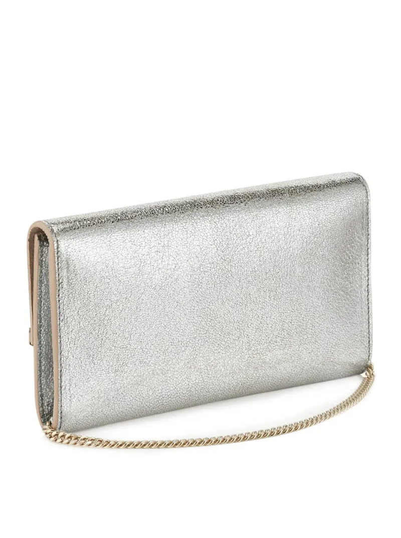 Jimmy Choo Women Champagne Leather Clutch Bag With Glitter