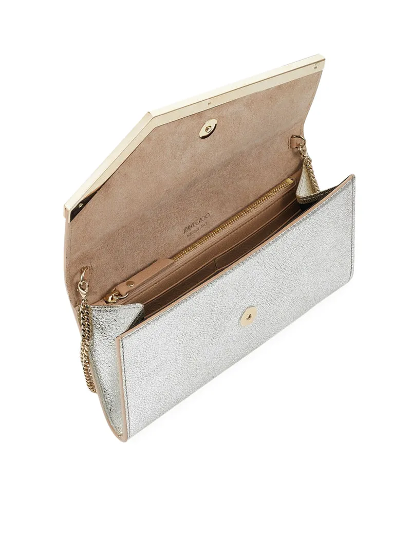Jimmy Choo Women Champagne Leather Clutch Bag With Glitter