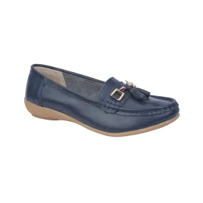 Jo & Joe Nautical Royal Blue Women's Slip On Leather Loafers Moccasins Casual Shoes