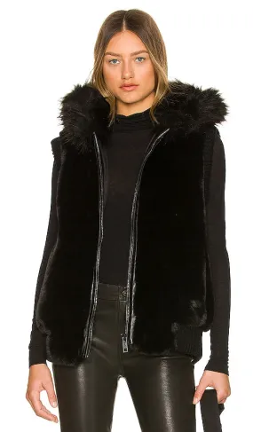 jocelyn Hooded Faux Fur Bomber Vest in Baby Blue