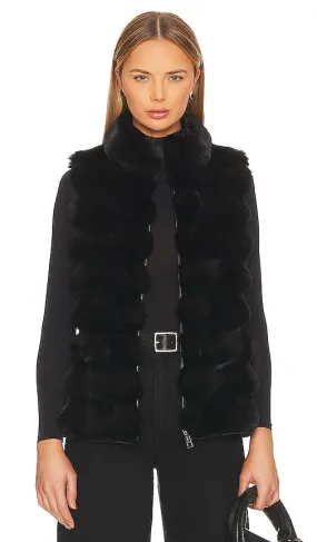 jocelyn Plush Faux Fur Reversible Vest in Black