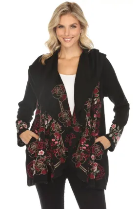 Johnny Was Biya Black Claudette Hooded Sweater Cardigan B54723AO