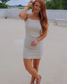 Jolie Tie Ribbed Dress- Ivory