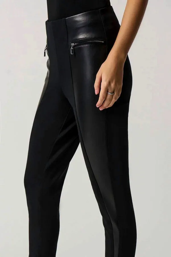 Joseph Ribkoff 233012 Black Faux Leather Panel Pull On Skinny Pants