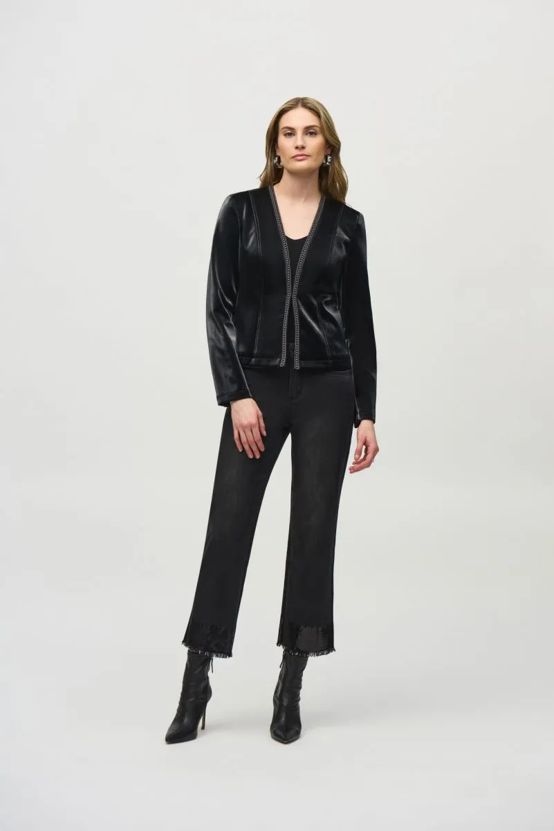 Joseph Ribkoff Black Rhinestone Trim Faux Leather Jacket 244905