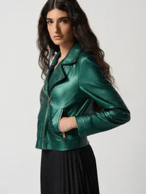 Joseph Ribkoff Metallic Green Faux Leather Biker Jacket 234902 Col 4154